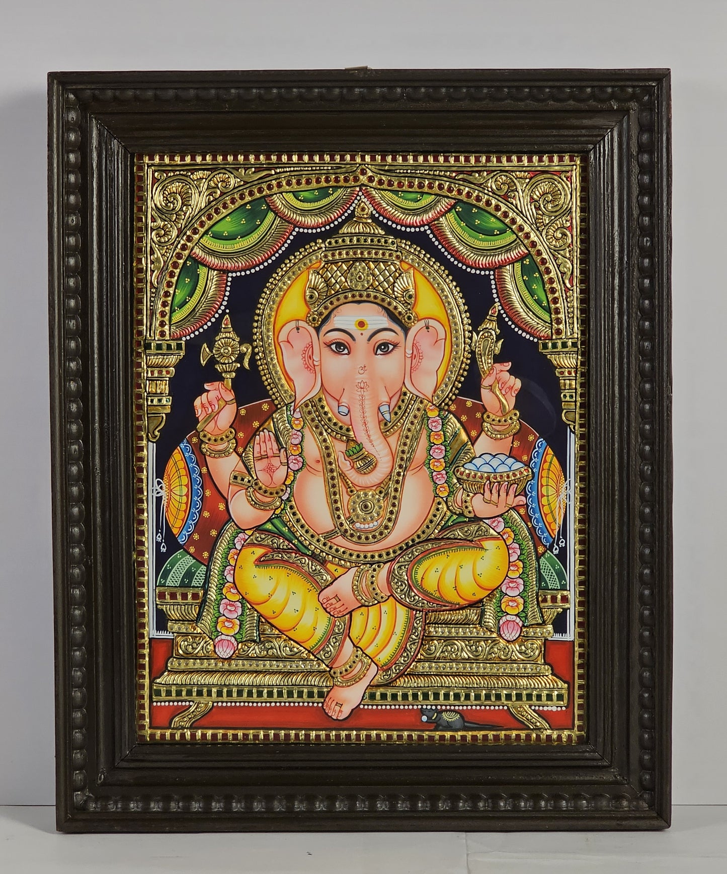 21" Ganesha Tanjore Painting with 22K Gold Work