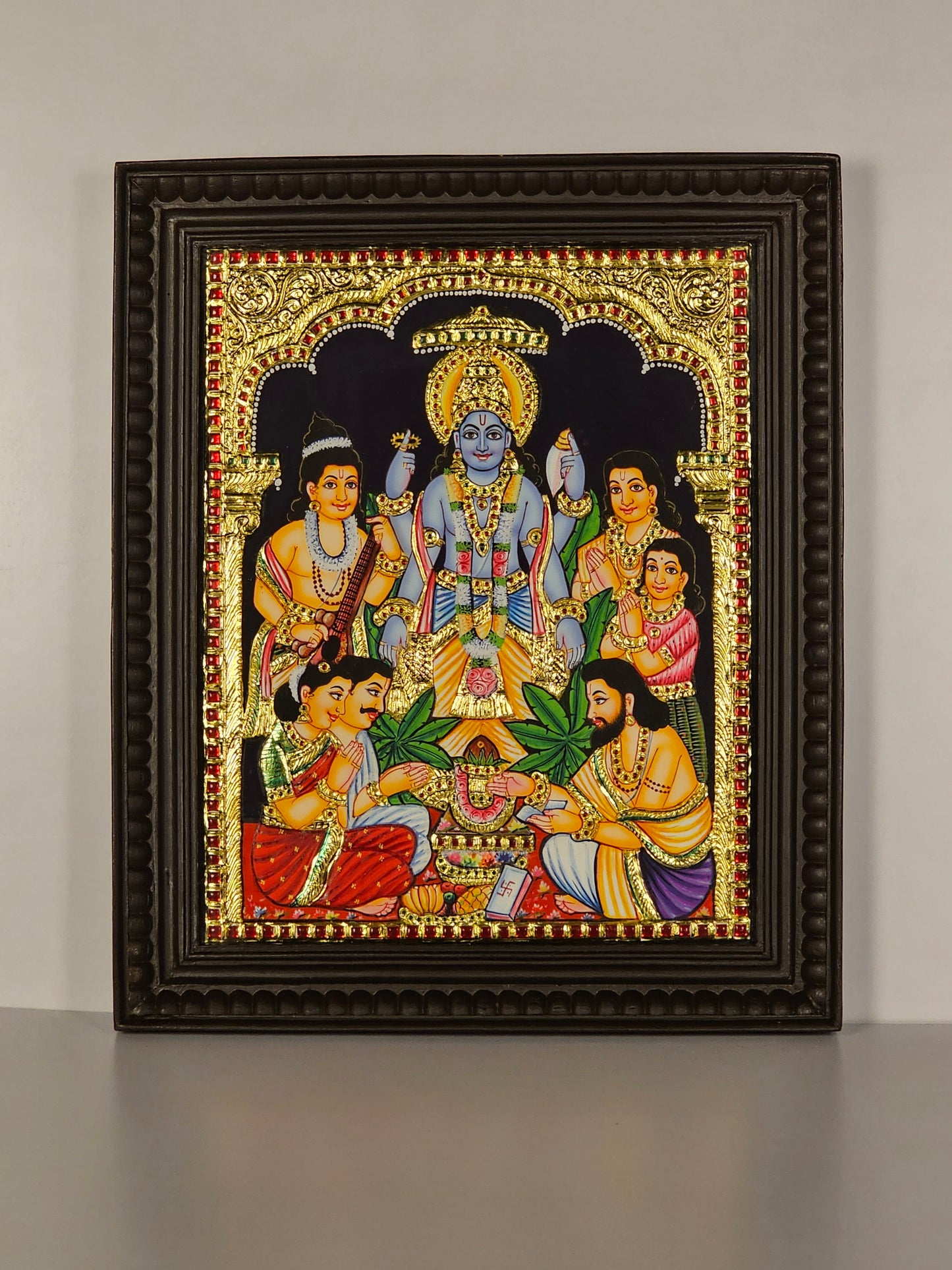 18" Satyanarayana Swamy Tanjore Panting with 22K Gold Work