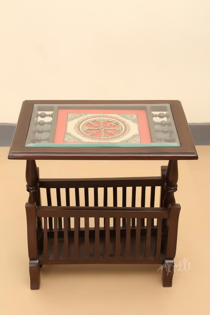 Kylie End Table with Magazine Stand in Teakwood with Walnut Finish (22x15x24)