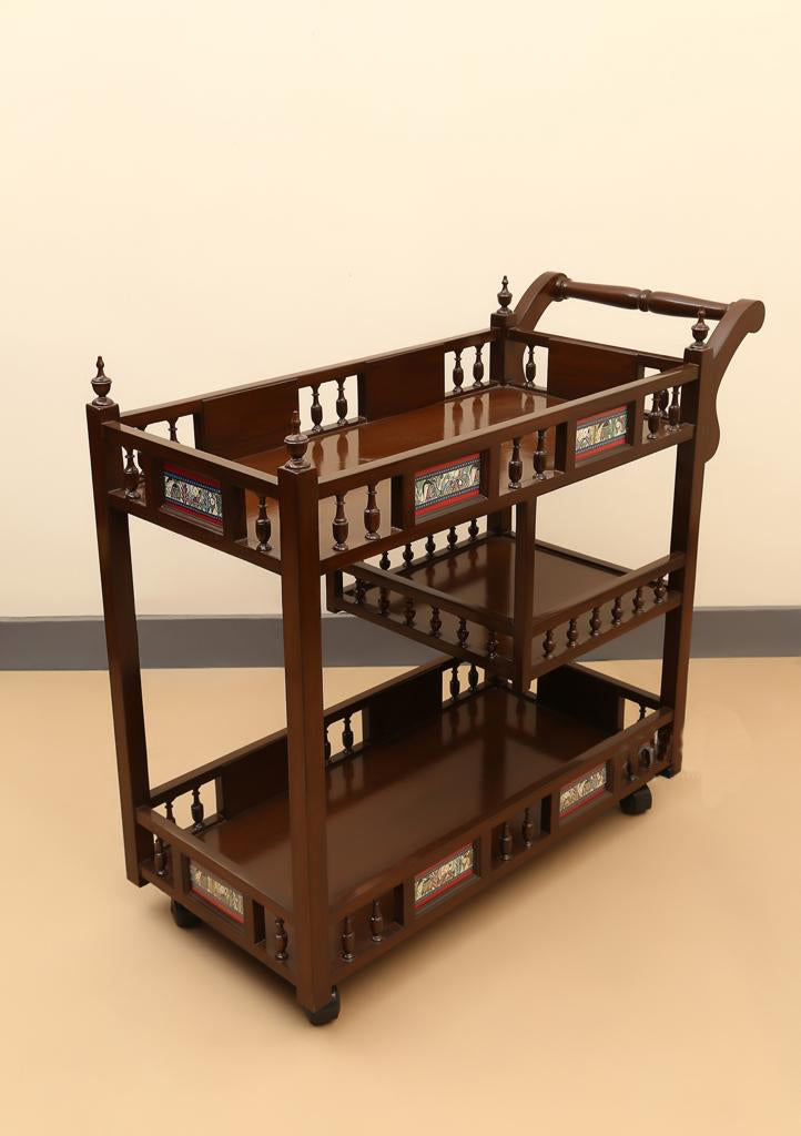 Mirra Island Trolley In Teakwood with Walnut Finish (42x18x35)
