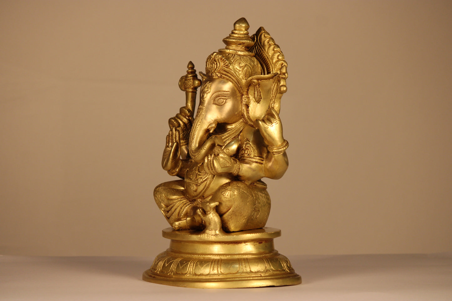 Lord Ganesha Brass Idol | Traditional Seated Design | 10 Inch