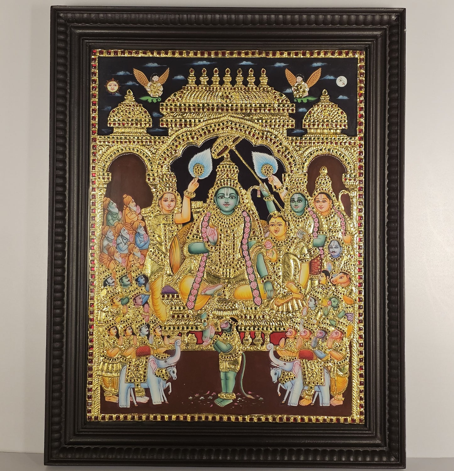 28" Rama Pattabhishekam Tanjore Painting with 22K Gold Work