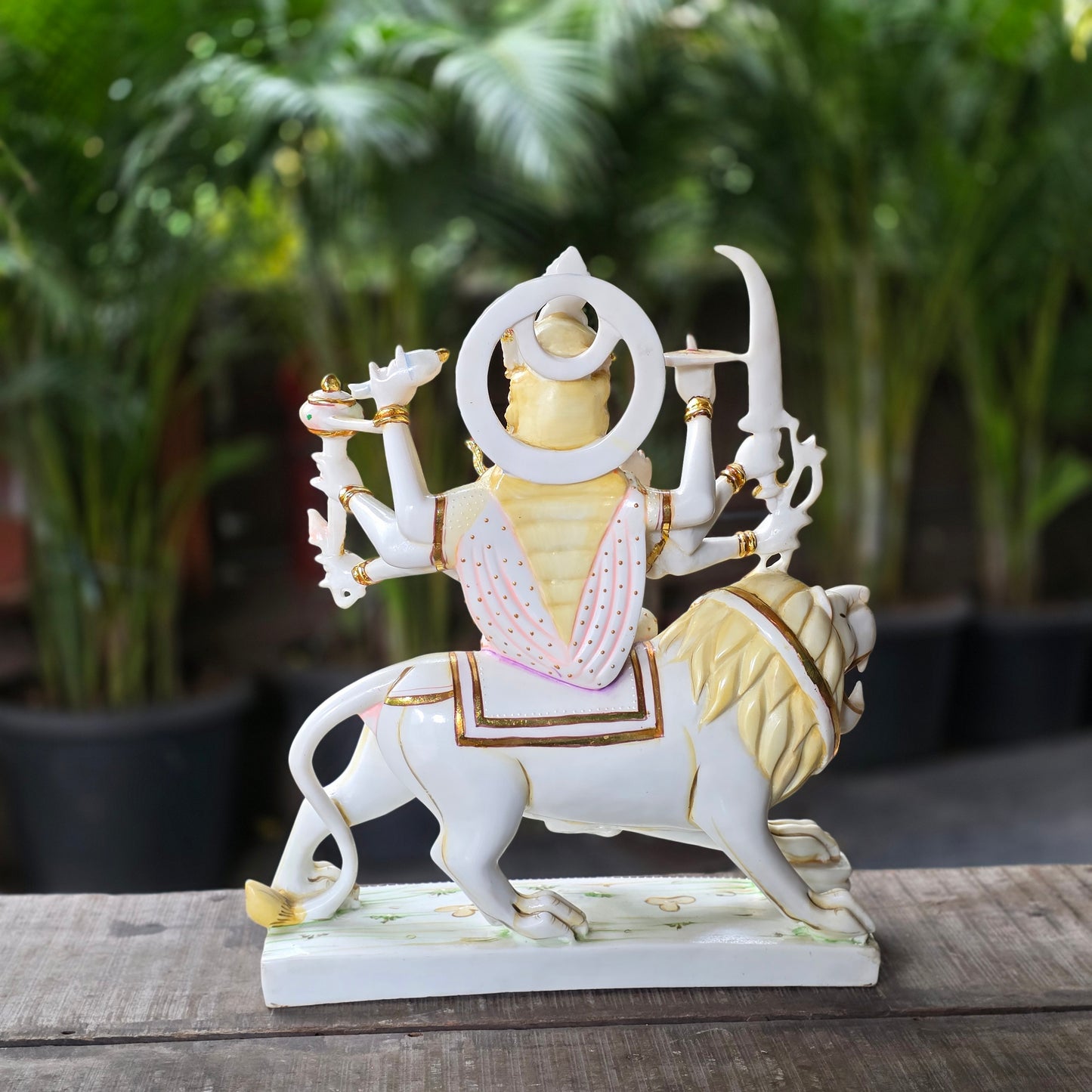 17" Durga Devi sitting on lion in Cultured Marble