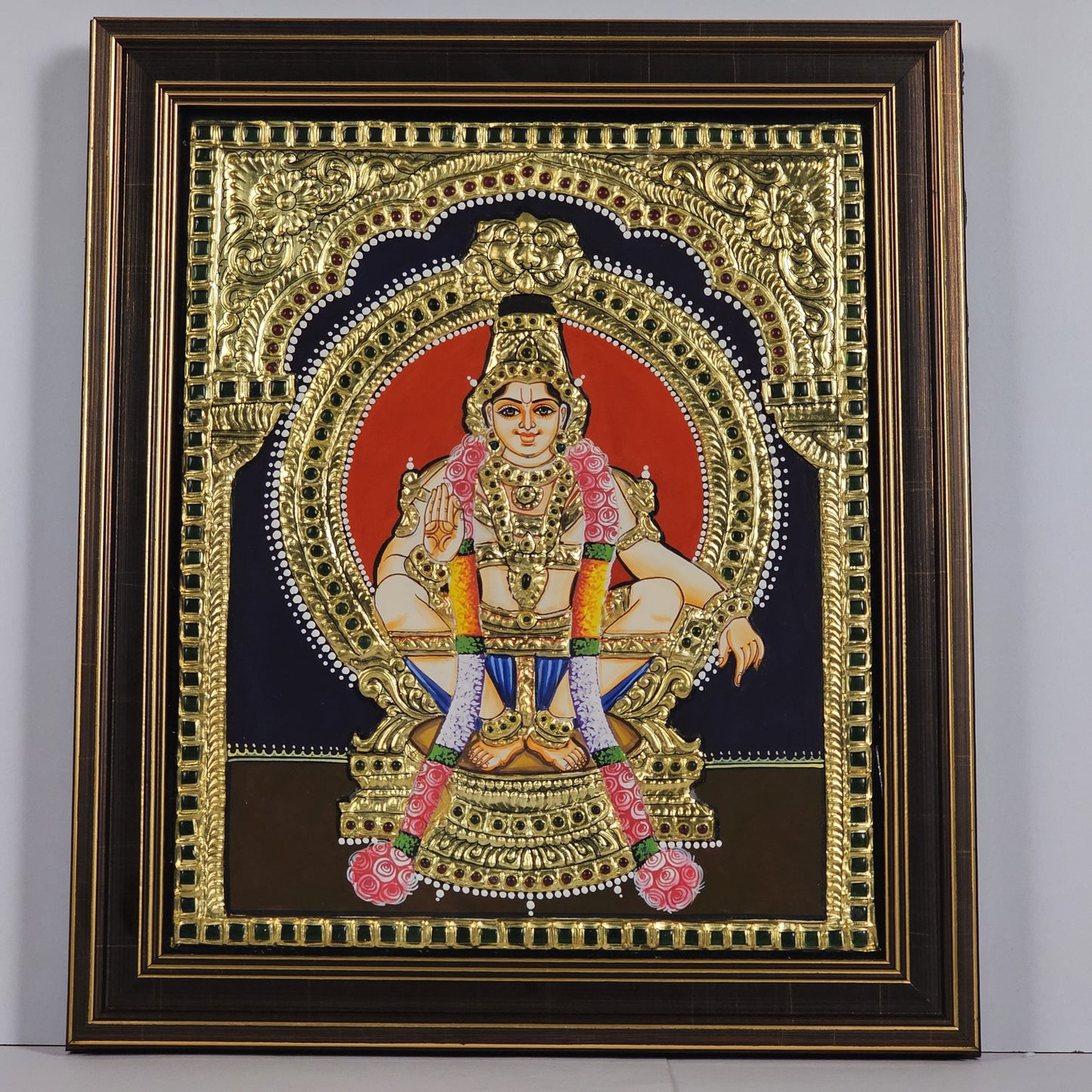 14" Ayyappa Swamy Tanjore Painting with 22K gold work