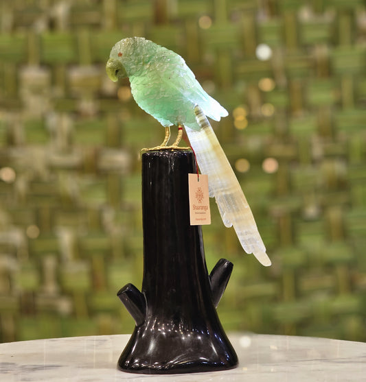 13" Parrot in Green Jade Stone
