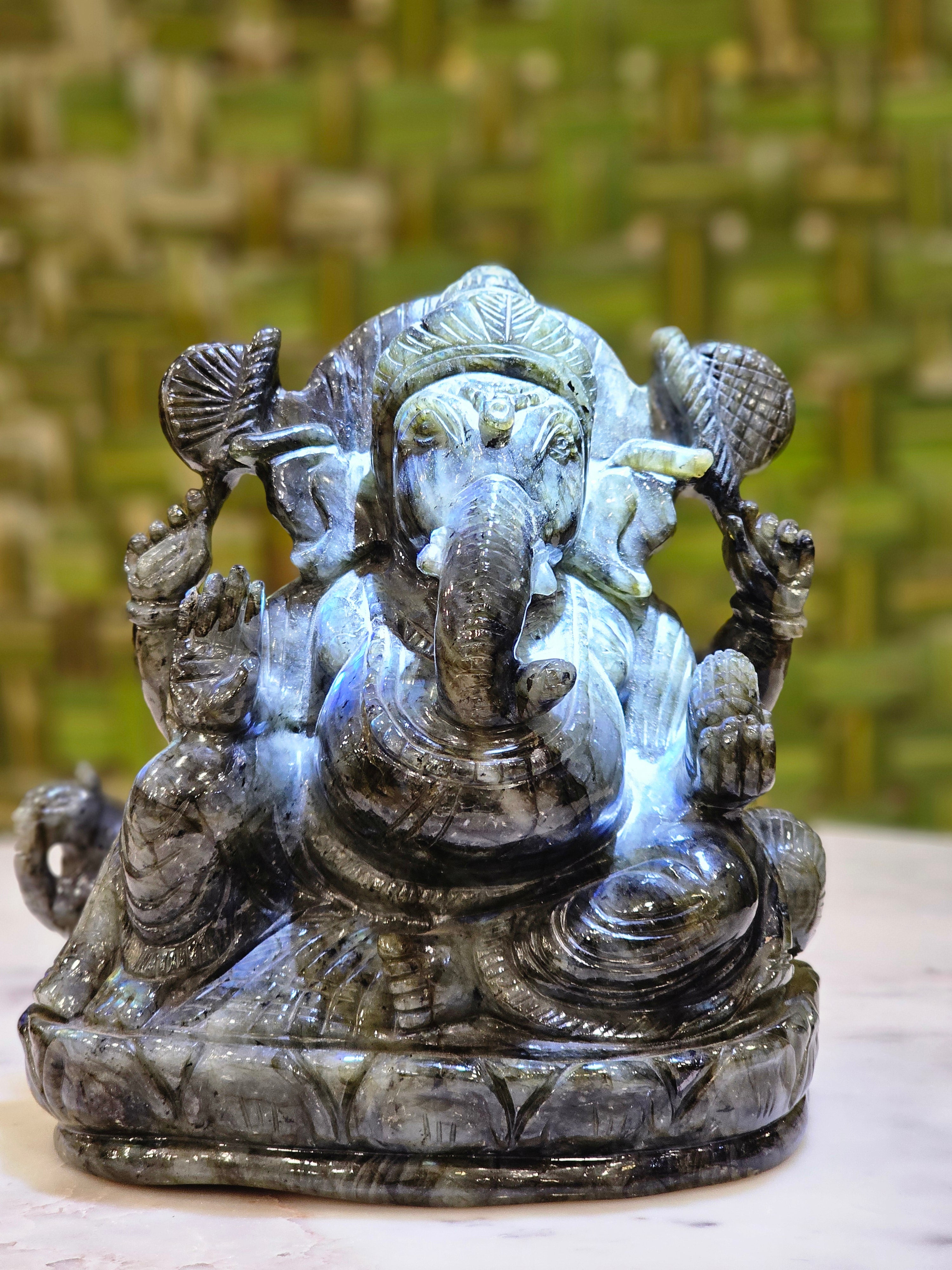 8" Ganesha in Laborite Stone