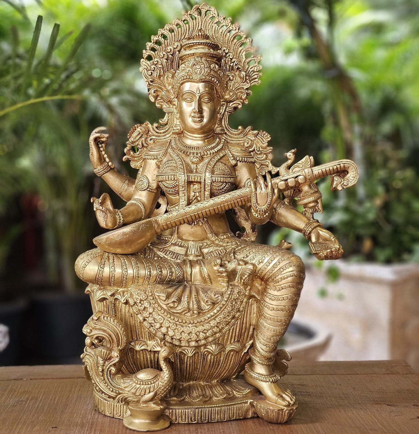 24" Saraswathi Devi In Brass
