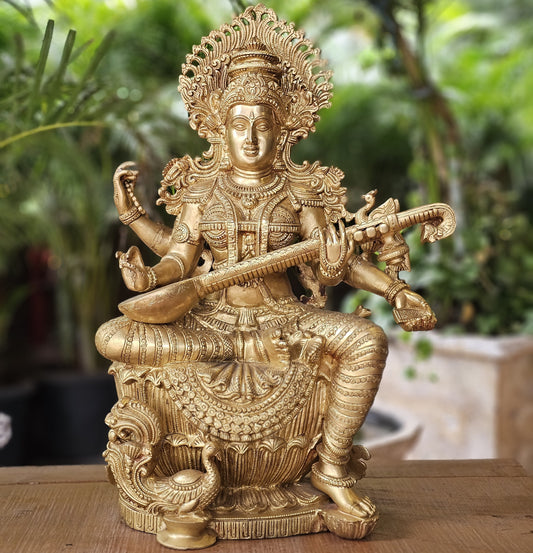 24" Saraswathi Devi In Brass