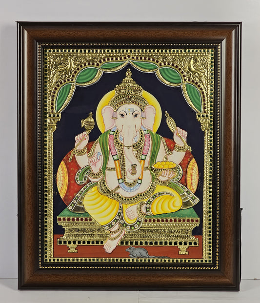 18" Ganesha Tanjore Painting with 22K Gold Work (Rename)