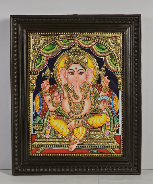21" Ganesha Tanjore Painting with 22K Gold Work