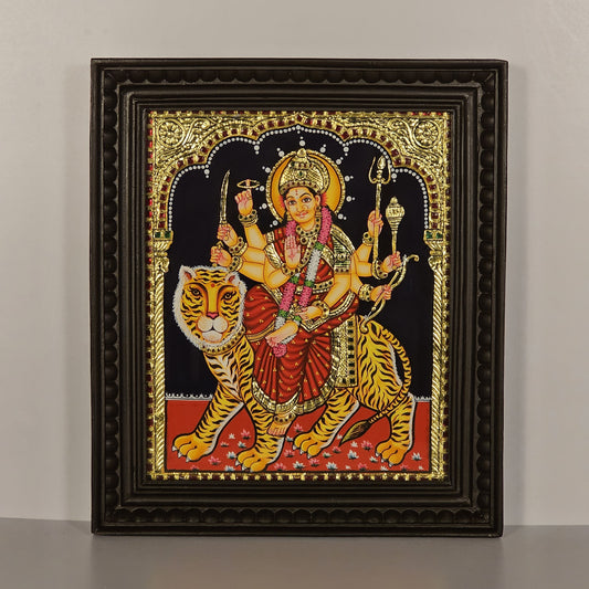 14" Durga Devi Tanjore Painting with 22K Gold work