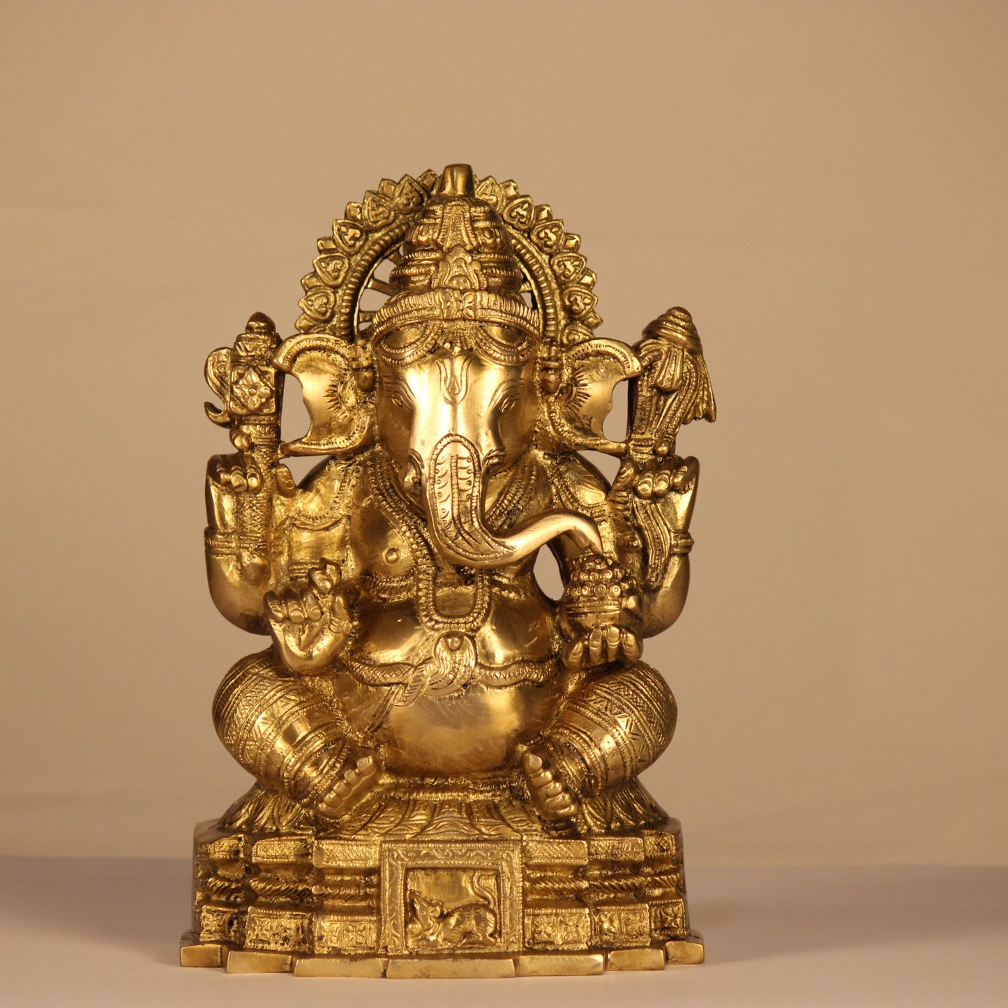 Lord Ganesha Idol | Temple Style Design | 12 Inch | Premium Brass Sculpture