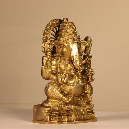 Lord Ganesha Idol | Temple Style Design | 12 Inch | Premium Brass Sculpture