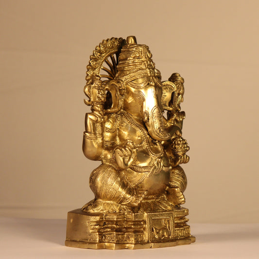 12 Inch Brass Lord Ganesha Idol | Temple Style Design.