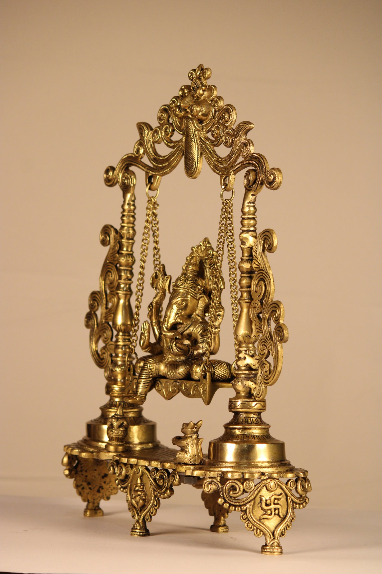 Ganesha on Ornate Swing (Jhula) – Handcrafted Traditional Idol | Premium Brass | 12 inch