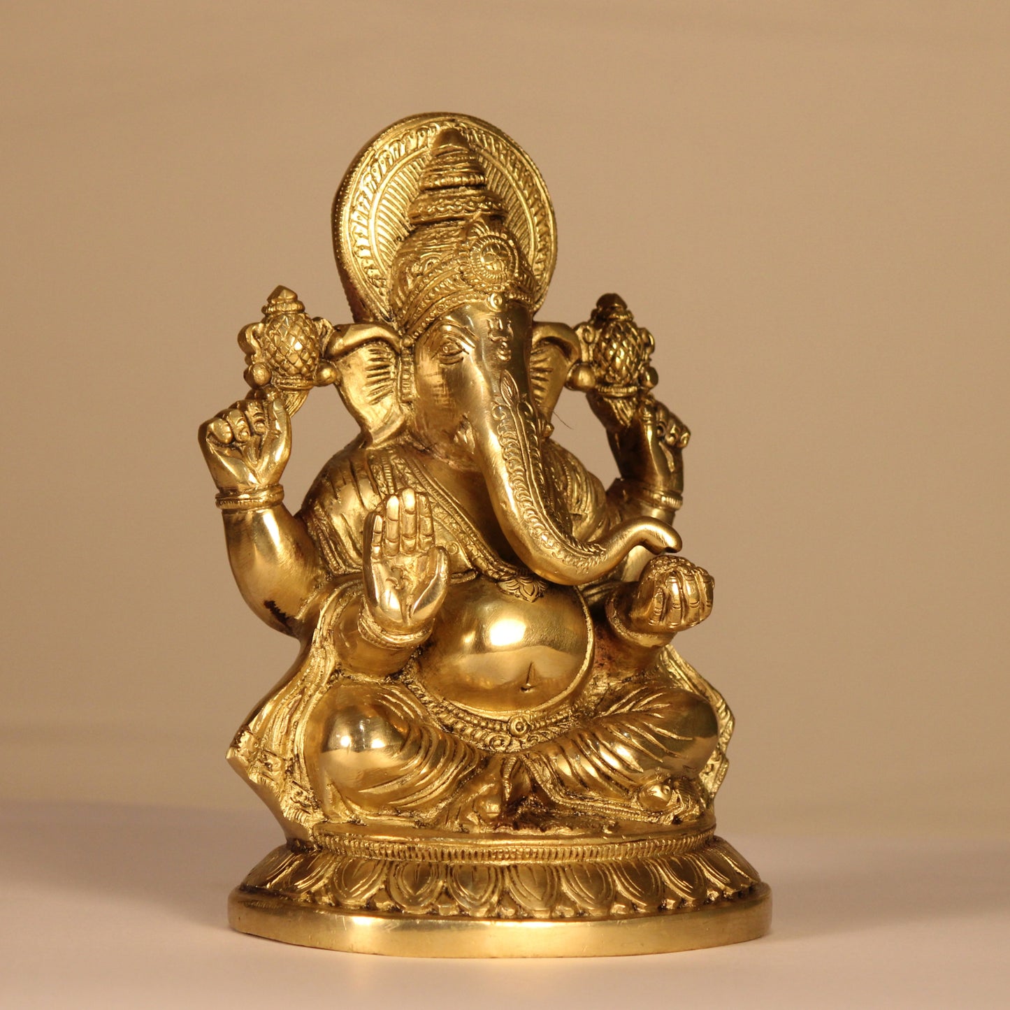 Ganesha Brass Idol | Traditional South Indian Design | 10 Inch