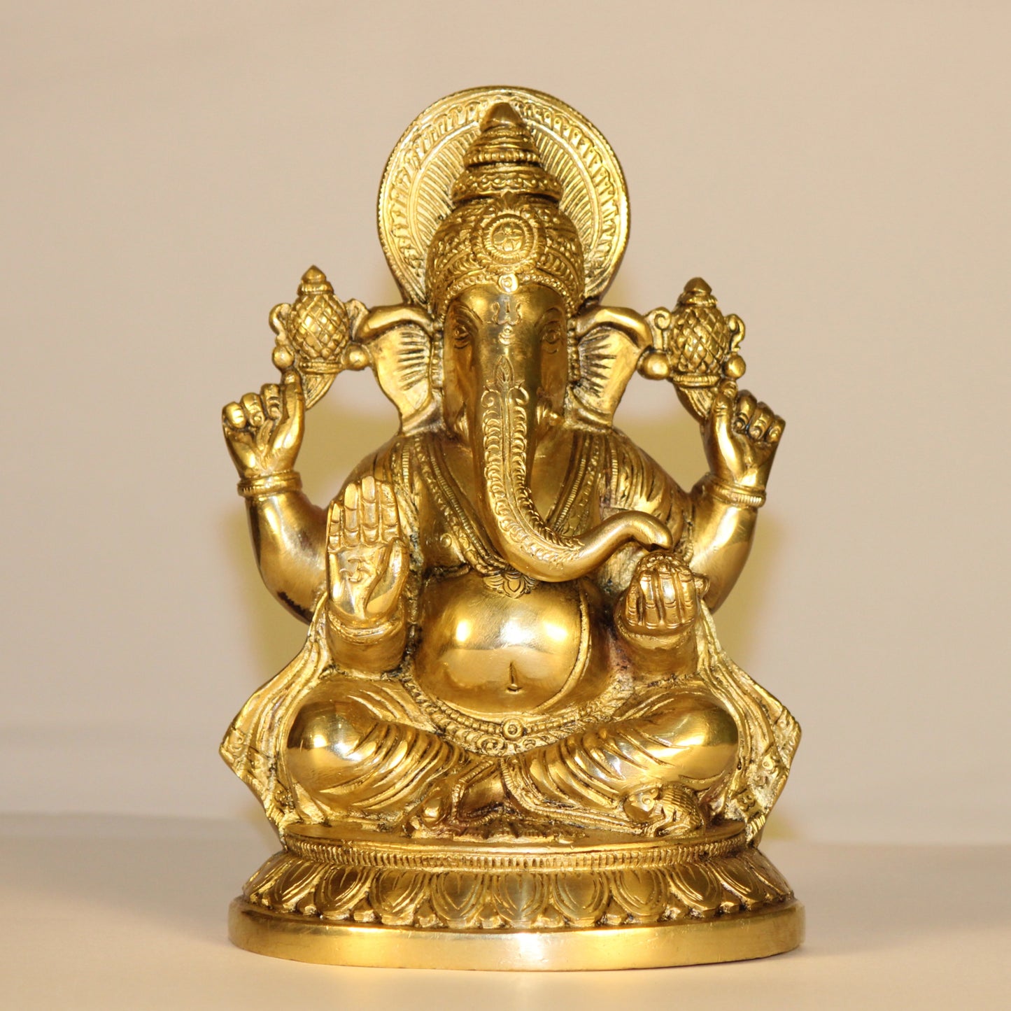 Ganesha Brass Idol | Traditional South Indian Design | 10 Inch