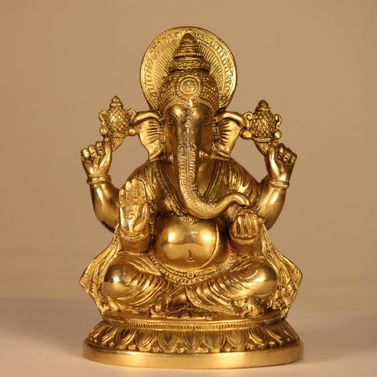 Ganesha Brass Idol | Traditional South Indian Design | 10 Inch