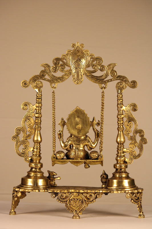 Ganesha on Ornate Swing (Jhula) – Handcrafted Traditional Idol | Premium Brass | 12 inch