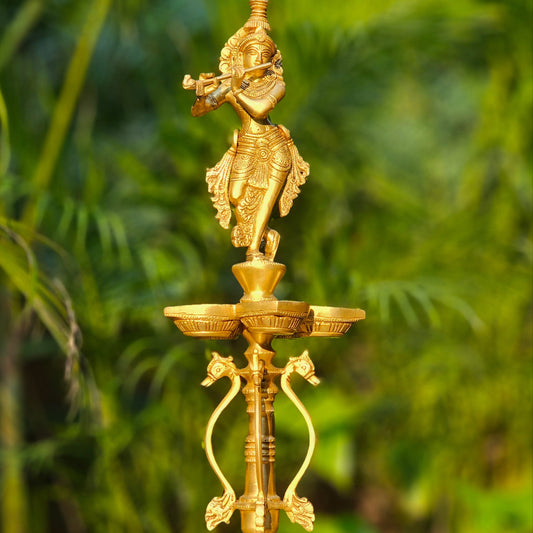 Handcrafted Brass Krishna Deepam Lamp | Traditional Design | Divine Symbol of Love and Light
