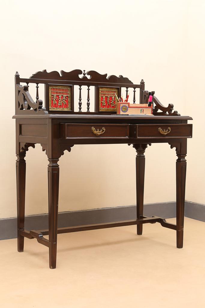 Ojasa Study Table in Teakwood with Walnut Finish (36x18x40)