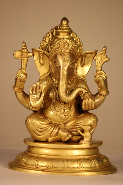 Lord Ganesha  Brass Idol | Traditional Seated Design | 10 Inch