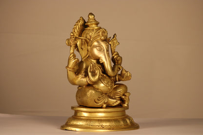 Lord Ganesha  Brass Idol | Traditional Seated Design | 10 Inch