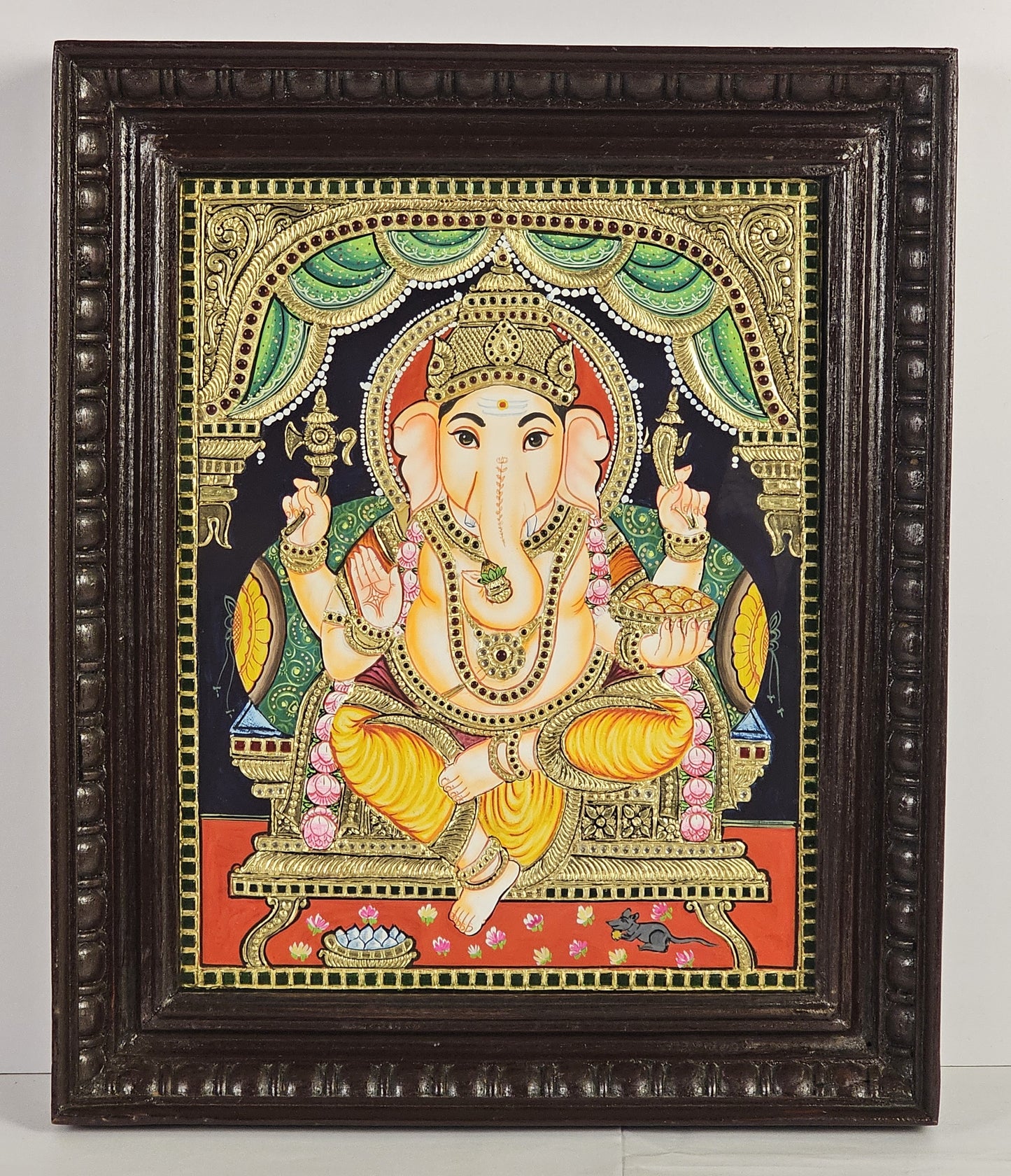 18" Ganesha Tanjore Painting with 22K Gold Work