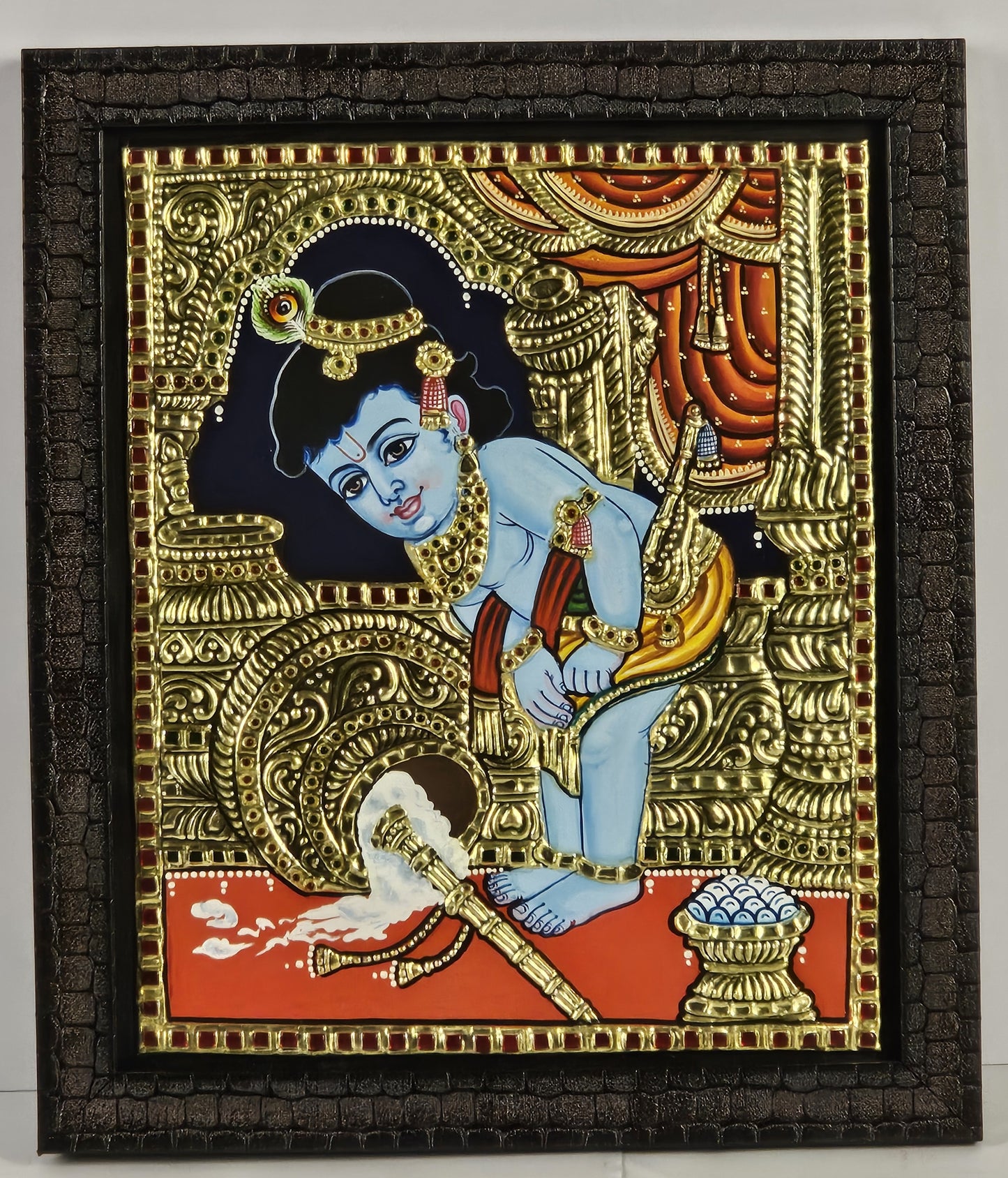 14" Butter Krishna Tanjore Painting with 22K Gold Work