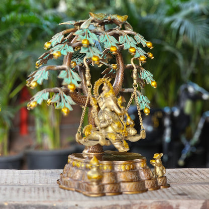 22 Inch Brass Ganesha Idol Swing  with Tree.