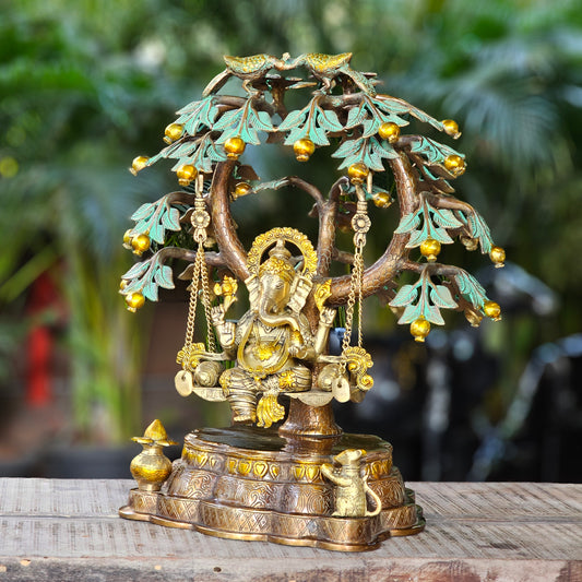 22 Inch Brass Ganesha Idol Swing  with Tree.