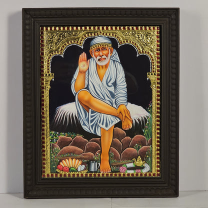18" Saibaba  Tanjore Painting with 22K Gold Work