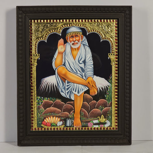 18" Saibaba  Tanjore Painting with 22K Gold Work