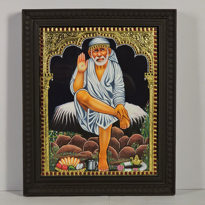 18" Saibaba  Tanjore Painting with 22K Gold Work