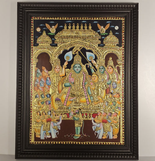 28" Rama Pattabhishekam Tanjore Painting with 22K Gold Work