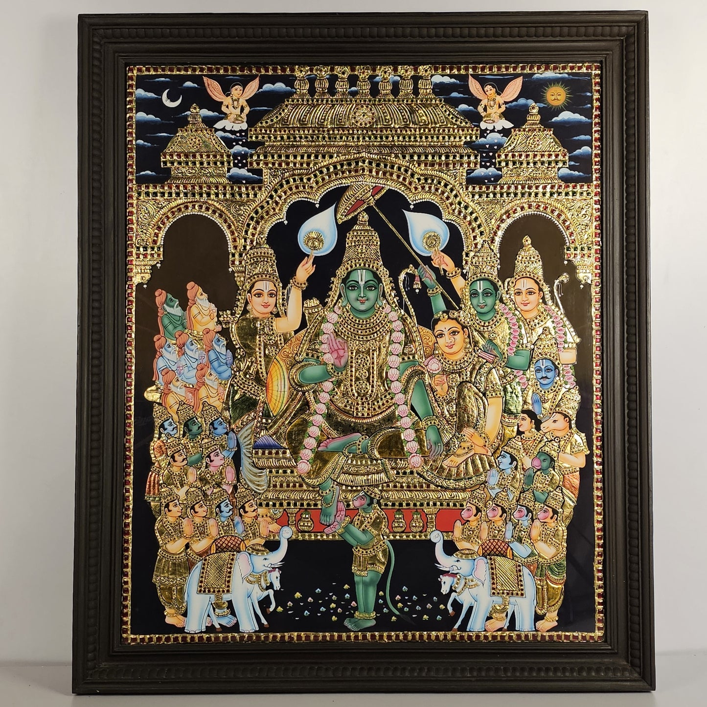 34" Rama Pattabhishekam Tanjore Painting with 22K Gold Work