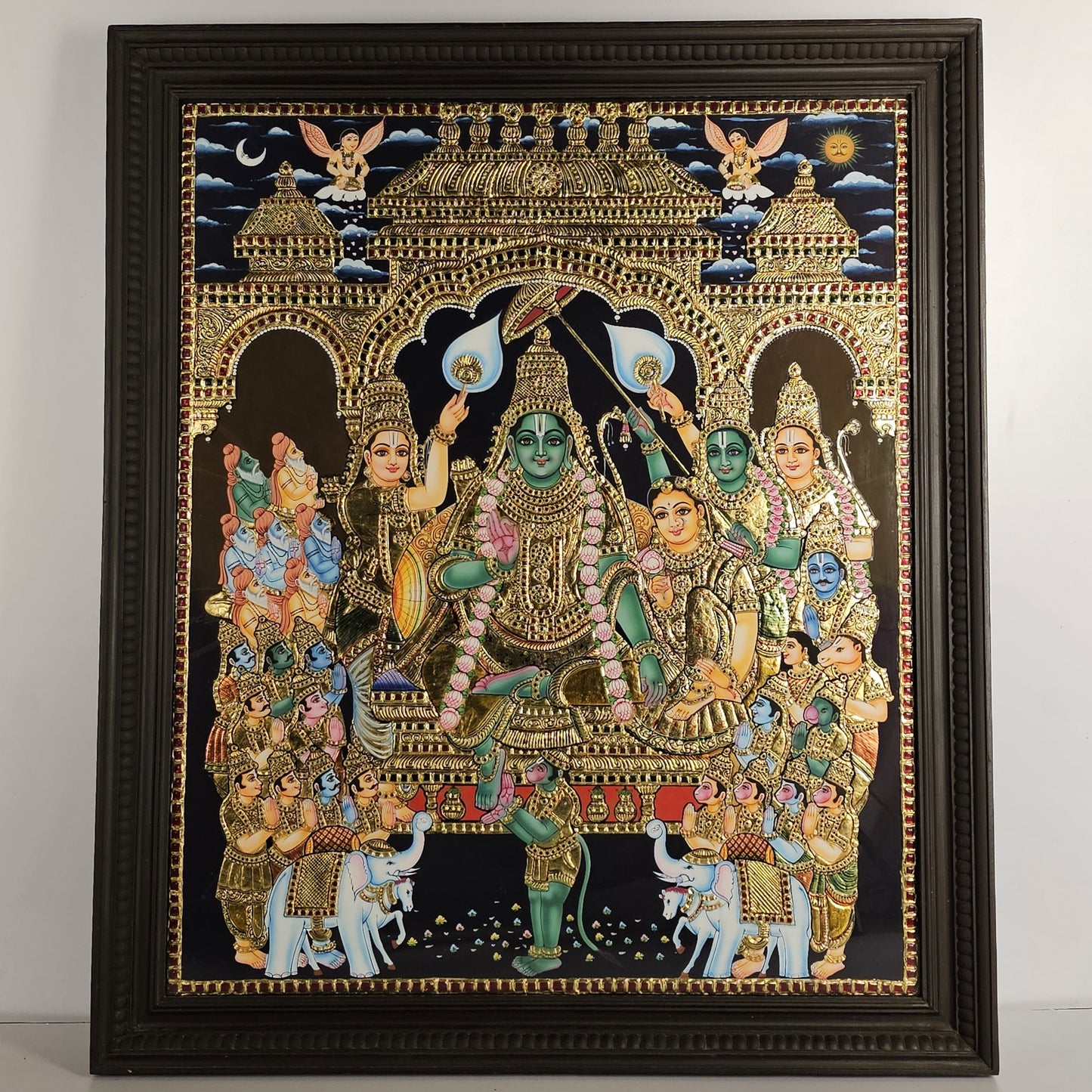34" Rama Pattabhishekam Tanjore Painting with 22K Gold Work