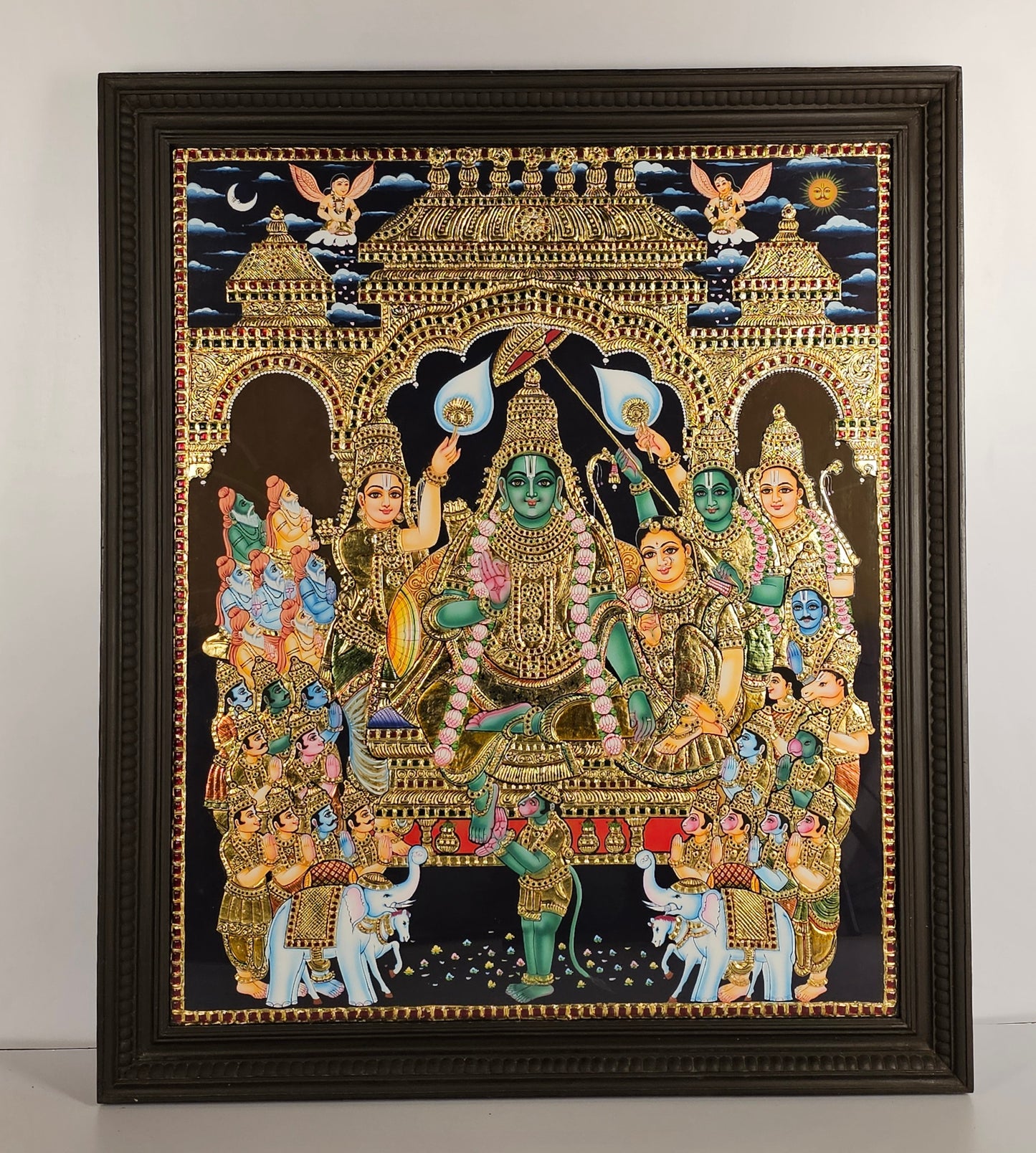 34" Rama Pattabhishekam Tanjore Painting with 22K Gold Work