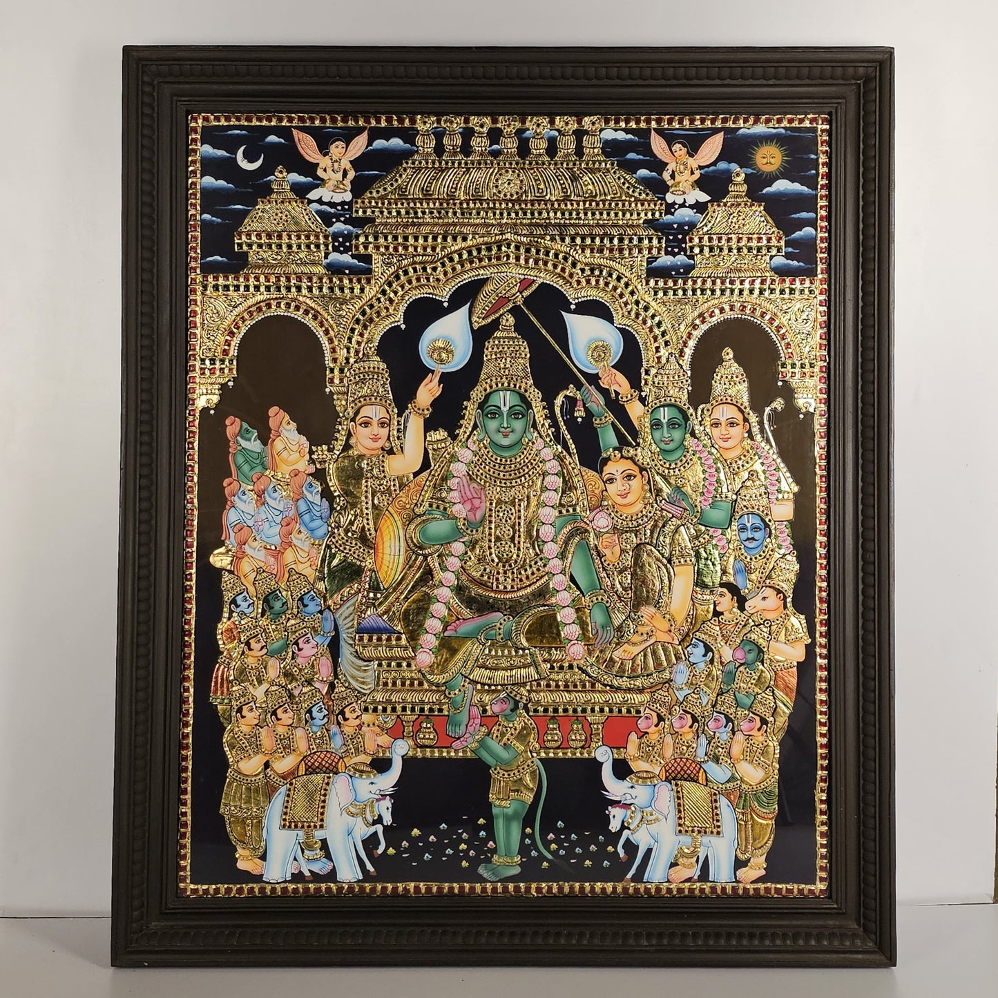 34" Rama Pattabhishekam Tanjore Painting with 22K Gold Work