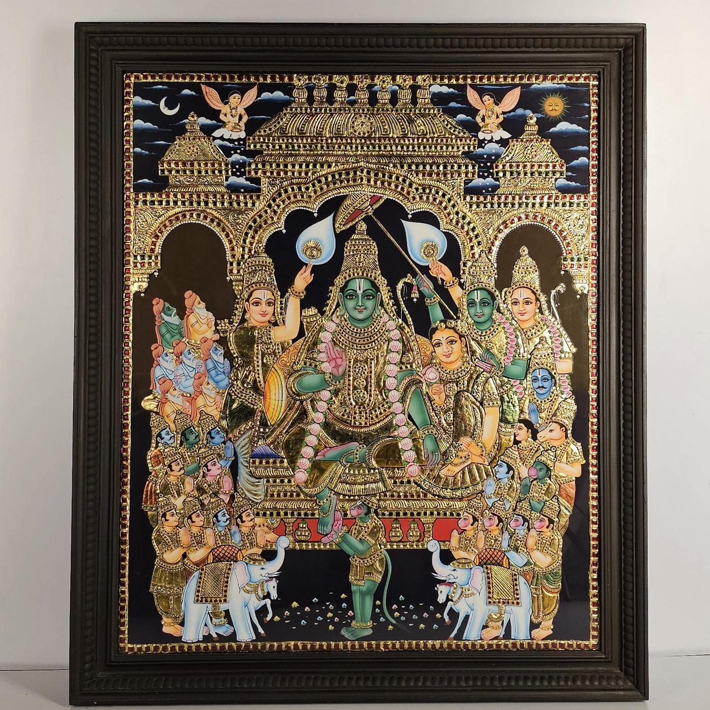 34" Rama Pattabhishekam Tanjore Painting with 22K Gold Work