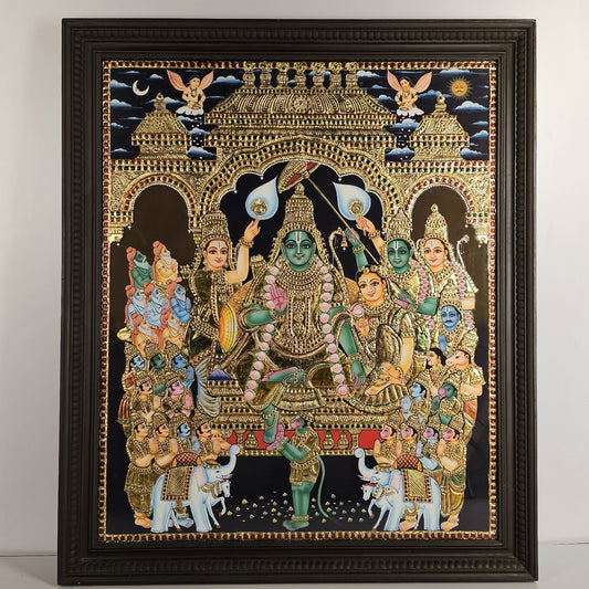 34" Rama Pattabhishekam Tanjore Painting with 22K Gold Work