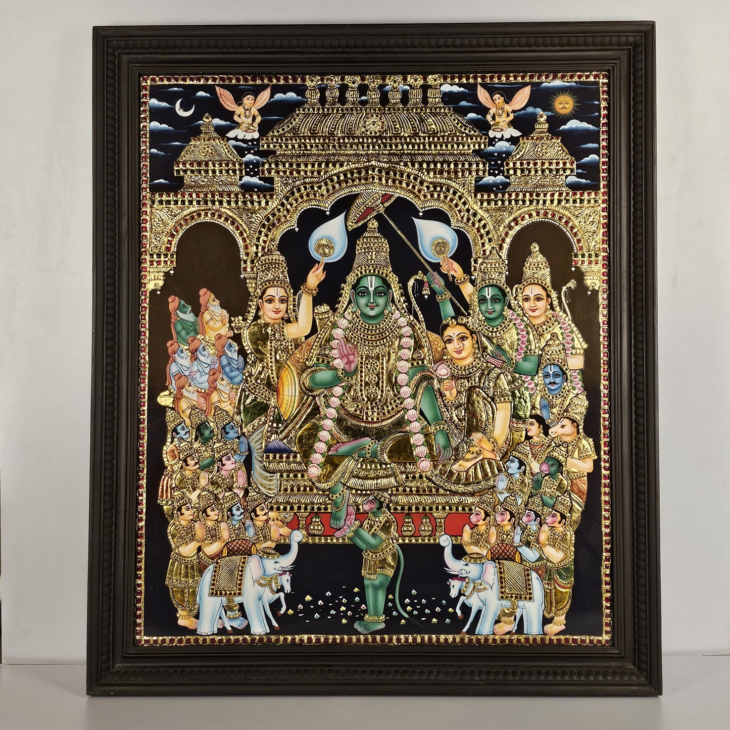 34" Rama Pattabhishekam Tanjore Painting with 22K Gold Work