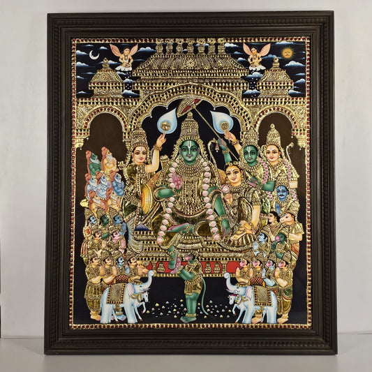 34" Rama Pattabhishekam Tanjore Painting with 22K Gold Work