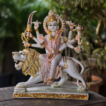 17" Durga Devi sitting on lion in Cultured Marble