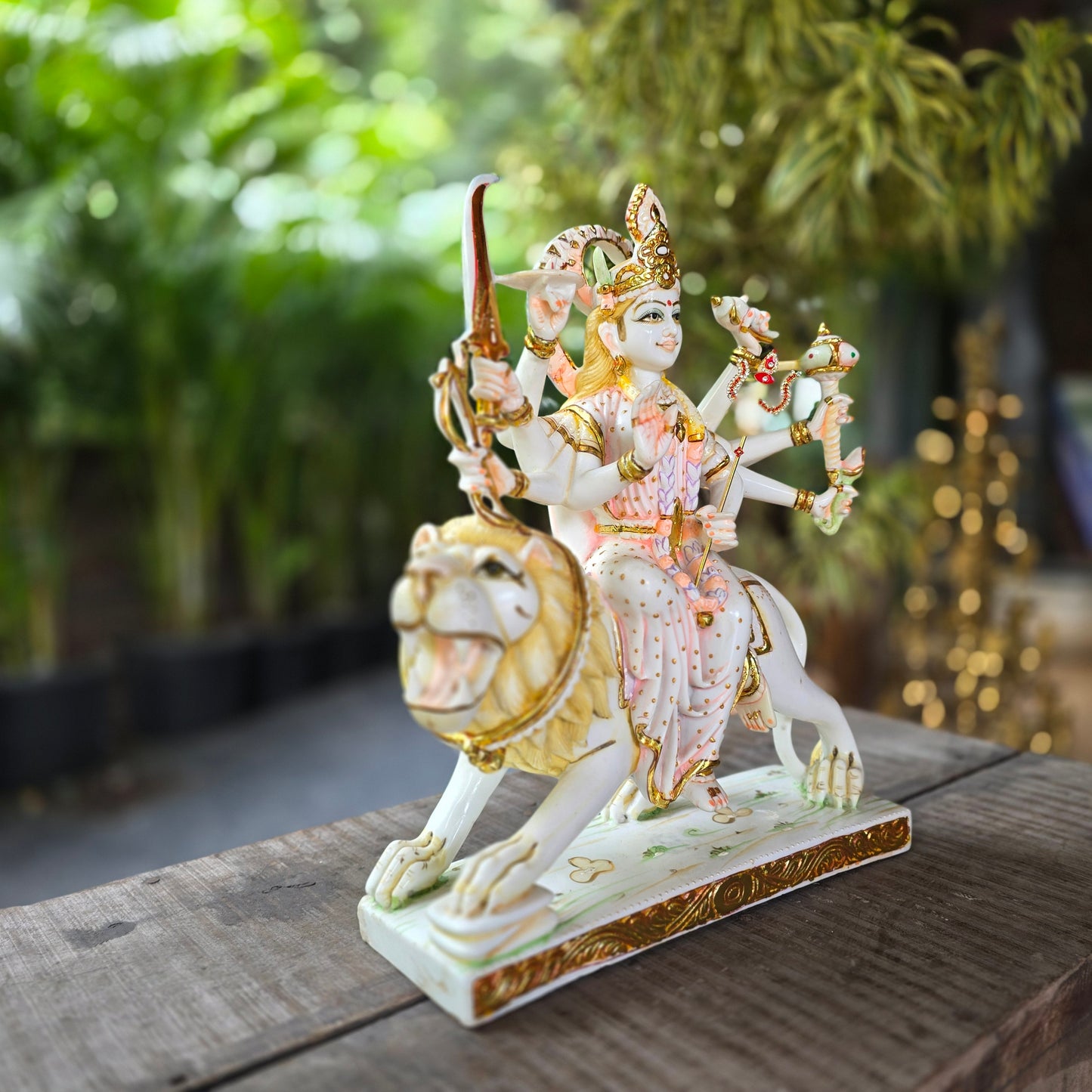 17" Durga Devi sitting on lion in Cultured Marble