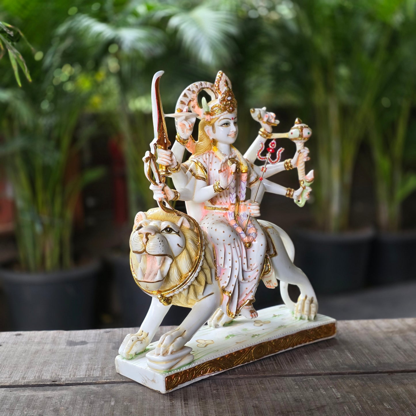 17" Durga Devi sitting on lion in Cultured Marble
