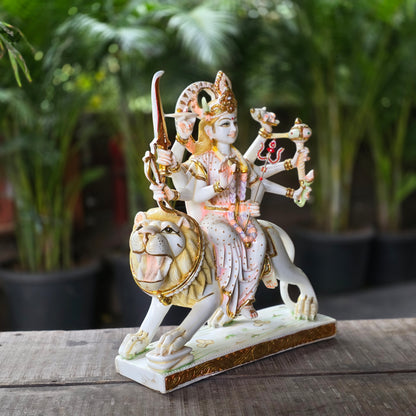 17" Durga Devi sitting on lion in Cultured Marble