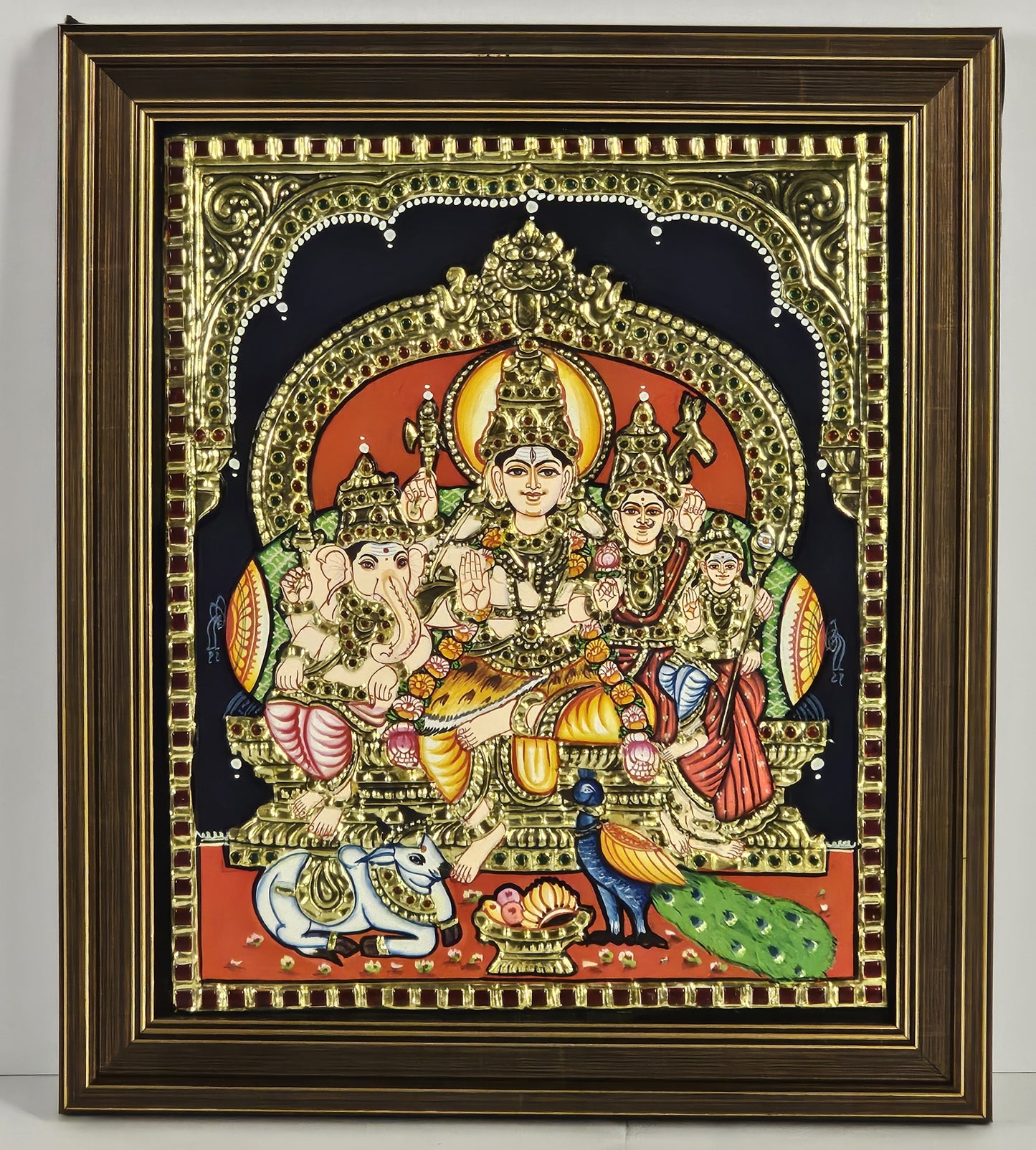 14" Shiva Family  Tanjore Painting with 22K Gold Work