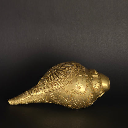 3.5" Ganesh Carved Shankh  In Brass.