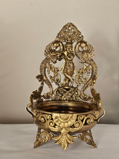 18" Krishna Urli  in Bronze